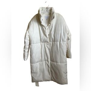 NWT Daily Ritual Women's Padded Belted Puffer Cream 3/4 Length Jacket Small
